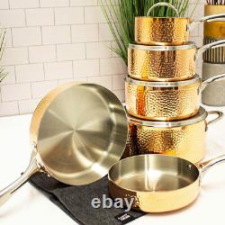 BergHOFF Vintage Cookware Set, 3-Ply Stylish Hammered Copper Finish, 10 Piece