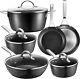 Black Pots And Pans Sets, Non Stick Cookware Set 10-piece All Cooktops F9101