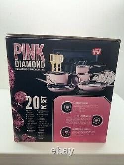 Blue Diamond Pink Cookware Set 20 Piece Nonstick Ceramic New Fast Ship