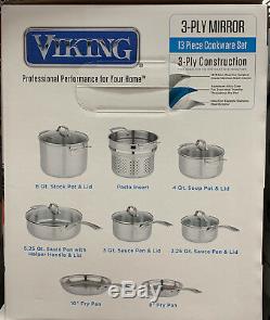 Brand New Viking Tri-Ply 13-Piece Stainless Steel Cookware Set