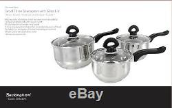 Buckingham 3 Piece Induction Cookware Saucepan Pot Pan Set Stainless Steel