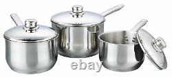 Buckingham 3 Piece Induction Saucepan Cookware Pot Pan Set Stainless Steel Lid