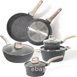 CAROTE Pots and Pans Set, Non Stick Induction Hob Pan Set, 10-Piece Cookware Set