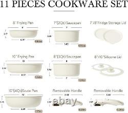 CAROTE Pots and Pans Set, Nonstick Cookware Sets 11 Piece, White Granite