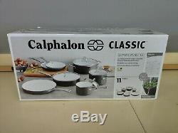 Calphalon Classic 11 Piece Ceramic Nonstick Cookware Set Grey / White New DENT