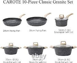 Carote Nonstick Granite Cookware Sets 10Pcs Stone Cookware Set, Non Stick Frying