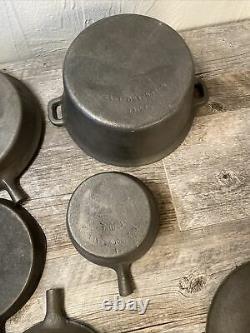 Cast Iron 8 Piece Kitchen Cookware Set Pots and Pans Dutch Oven Wood Handles