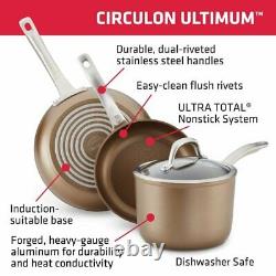 Circulon Ultimum Forged Aluminum Nonstick Durable Cookware 11 Piece Set Nutmeg