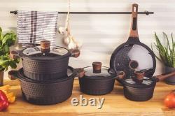 Cooking Pots Cookware Set Induction Granite Ceramic Stone 10 Piece Black Pans