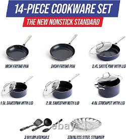 Cookware Diamond Infused Ceramic Nonstick 14 Piece Cookware Pots and Pans Set, I