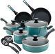 Cookware Set 12-piece Aluminum Nonstick In Gulf Blue Speckle Finish With Lids