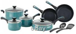 Cookware Set 12-Piece Aluminum Nonstick in Gulf Blue Speckle Finish with Lids