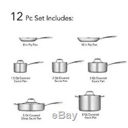 Cookware Set 12 Piece Stainless Steel Induction Oven Safe Frying Saute Sauce Pan