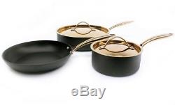 Cookware Set 5-Piece Nonstick Dishwasher Safe Black and Rose Gold with Lids