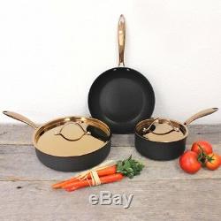 Cookware Set 5-Piece Nonstick Dishwasher Safe Black and Rose Gold with Lids