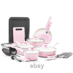 Cookware Set Ceramic Nonstick 18-Piece Pink Fry Pan Casserole Utensils
