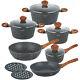 Cookware Set Non Stick Marble Granite 12 Piece Pots Pans Lids Saucepan Induction