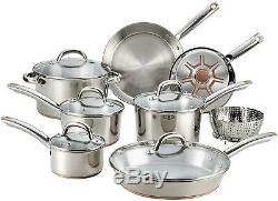 Cookware Set Stainless Steel Copper Bottom 13 Piece Pots & Pans Lids Silver
