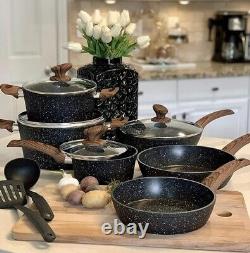 Cookware Sets 12 Piece Cooking Pan Nonstick Set, Black Granite Pots & Pans Set