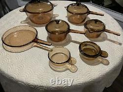 Corning Vision Cookware Amber Set 12 Pieces VGC! USA & France Skillet