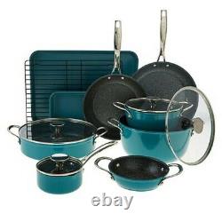 Curtis Stone 14-piece Stacking Cookware Set-Turquoise