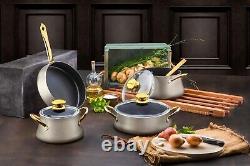 Dora Collection 7-Piece Non-Stick Granite Cookware Set (Cream Gold)