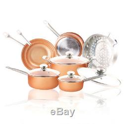 Essential Non-Stick 11 Pieces Copper Cookware Saucepan Set with induction & lid
