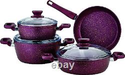Evimsaray Defne Collection 7-Piece Non-Stick Granite Cookware Set (Purple)
