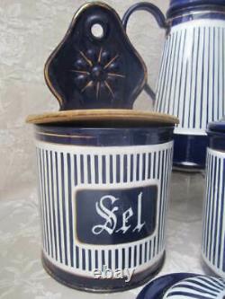 FAB Old French ENAMELWARE KITCHEN SET 15 Pieces Navy/Wh Coffee Pot COUNTRY FARM