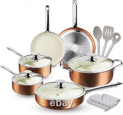 FRUITEAM 13-Piece Pots and Pans Set, Cookware Set Non-stick Ceramic Coating