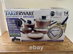 Farberware 14 Piece Easy Clean Nonstick Pots & Pans Set Cookware Steam Copper