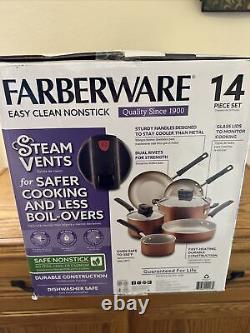 Farberware 14 Piece Easy Clean Nonstick Pots & Pans Set Cookware Steam Copper
