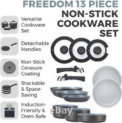 Freedom T800200 13 Piece Cookware Set with Ceramic Coating, Stackable Design and