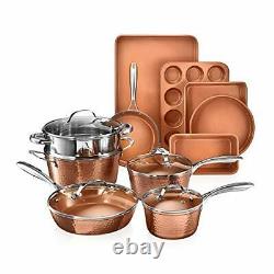 GOTHAM STEEL Hammered Copper Collection 15 Piece Premium Cookware & Bakeware Set