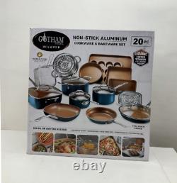 Gotham Steel 20-Piece Aluminum Ti-Ceramic Blue Nonstick Cookware & Bakeware Set
