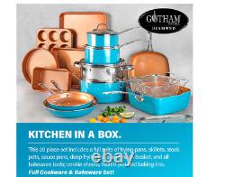 Gotham Steel 20-Piece Aluminum Ti-Ceramic Blue Nonstick Cookware & Bakeware Set
