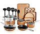 Gotham Steel Copper Cast Nonstick 20 Piece Cookware Set 5 Utensils Included