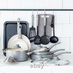 GreenLife Ceramic Non-Stick 18 Piece Cookware Set Pots Pans Utensils Gray New