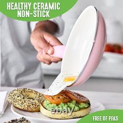 GreenLife Soft Grip Healthy Ceramic Nonstick 16 16 Piece Cookware Set, Pink