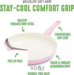 GreenLife Soft Grip Healthy Ceramic Nonstick 16 16 Piece Cookware Set, Pink