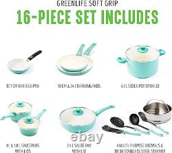 GreenLife Soft Grip Non-Stick 16 Piece Cookware Pots and Pans Set, PFAS Free
