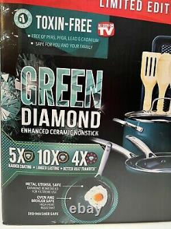 Green Diamond 20 Piece Ceramic Nonstick Cookware All In One Kitchen Set NEW