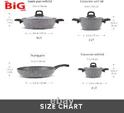 Gris Biogranite 7 Piece Granite Cookware Pot and Pan Set, Non Stick