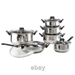 HI 12 Piece Cookware Set with Lids Dishwasher Safe Stainless Steel Cooking Set