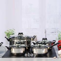 HI 12 Piece Cookware Set with Lids Dishwasher Safe Stainless Steel Cooking Set