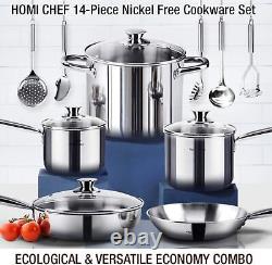 HOMI Chef 14-Piece Nickel Free Stainless Steel Cookware Set Nickel Free Stainl