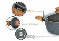 Hapistuff 9 Piece Marble Natura Granite Nonstick Cookware Pots and Pans Set