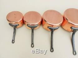 Heavy Vintage 5 Piece French Solid Copper Saucepan Set Riveted Iron Handle