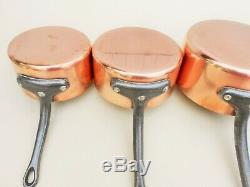 Heavy Vintage 5 Piece French Solid Copper Saucepan Set Riveted Iron Handle