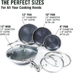 HexClad 7 Piece Hybrid Stainless Steel Cookware Set with Lids and Wok